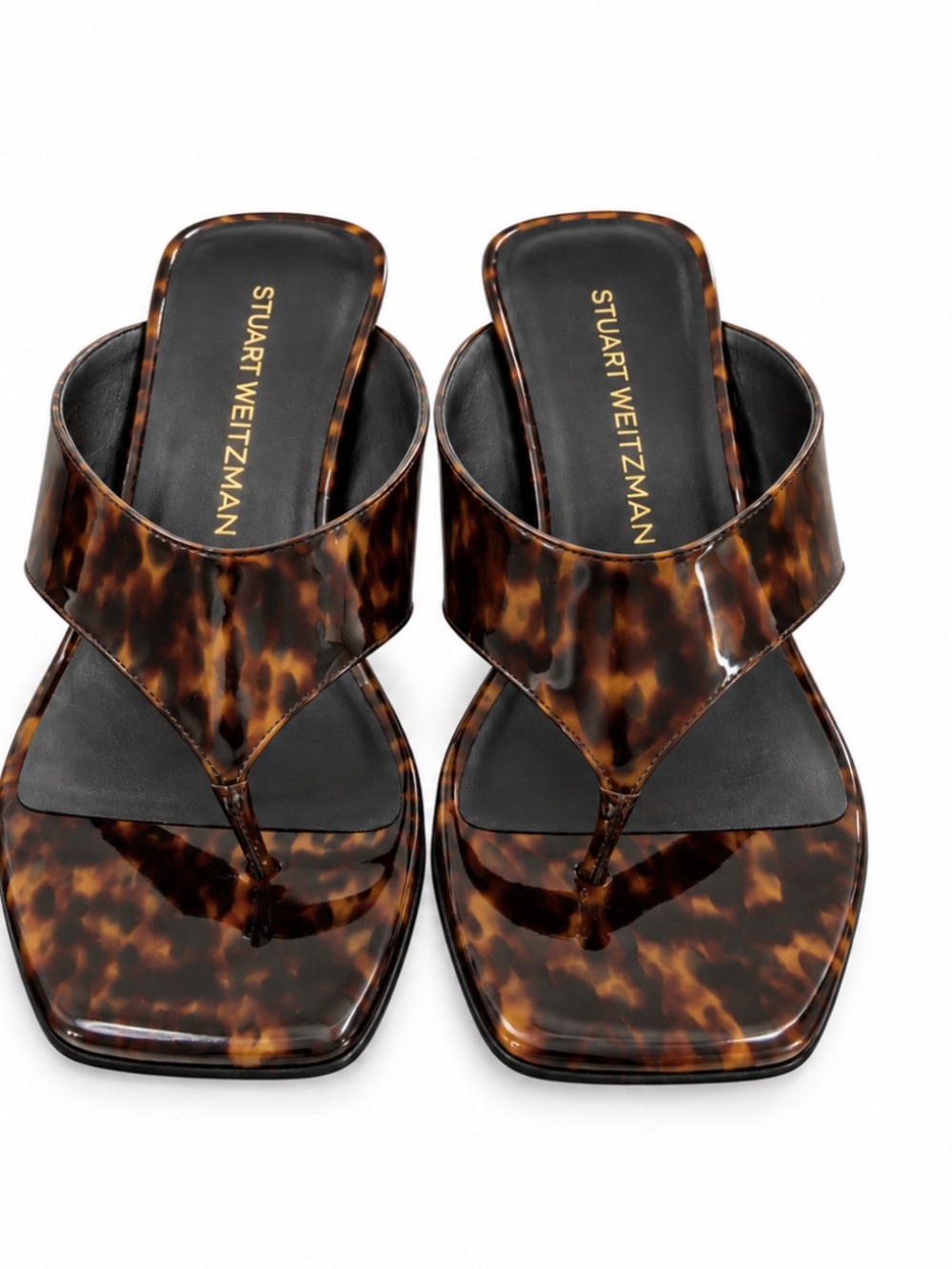 Stuart Weitzman Tortoiseshell Patent Thong Sandals - Brown/Black